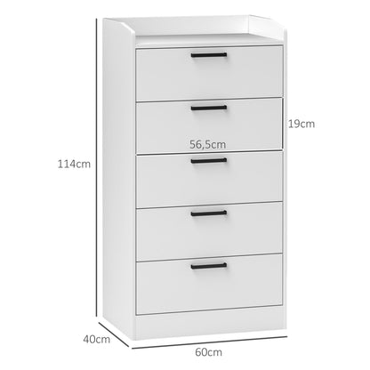Ladekast – Commode – Opbergkast – Kledingkast – Dressoir – 5 Lades – Melamine Afwerking – Anti-Kantel Systeem – Modern Wit