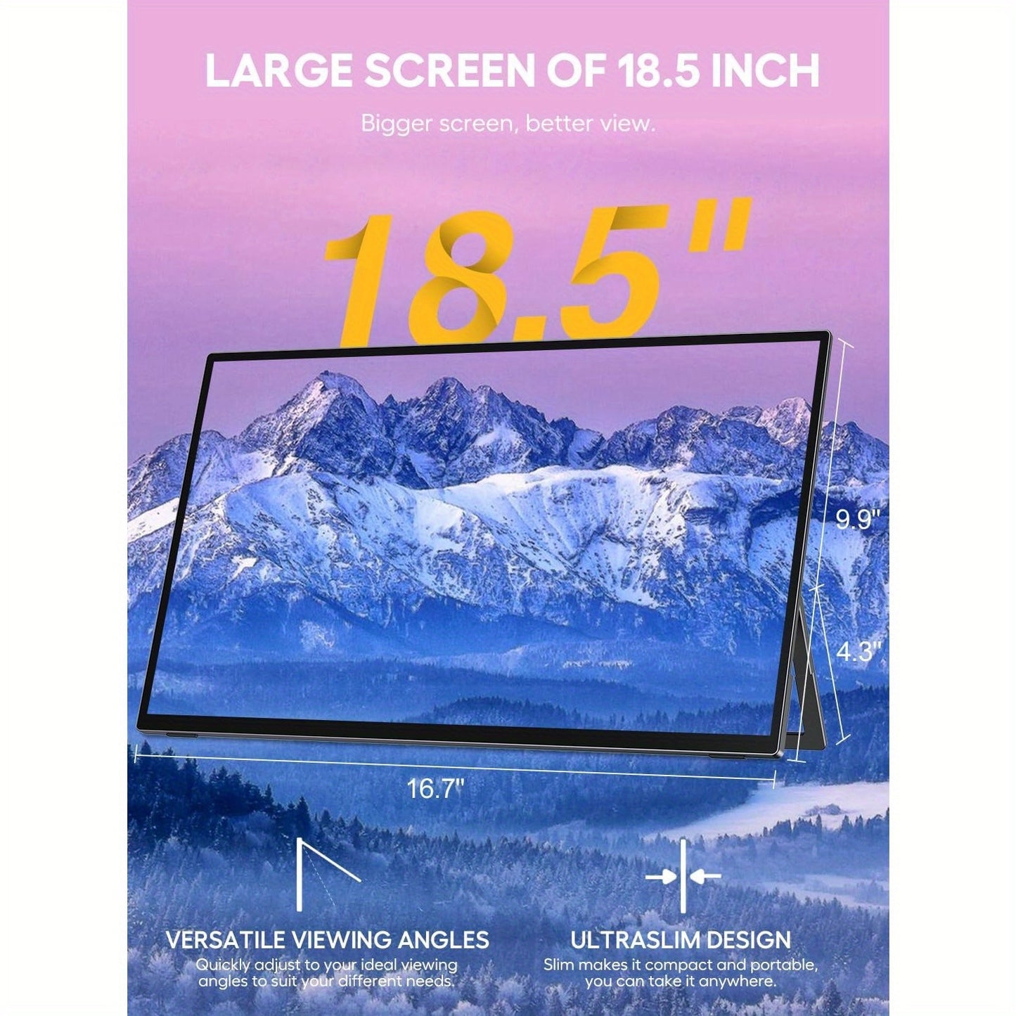 Gaming Monitor – Gaming Scherm – Portable Monitor – Tweede Scherm – Touchscreen Monitor – 18,5 Inch – 120Hz Verversingssnelheid – FreeSync – sRGB Kleur – USB-C – VESA Montage – Frameless Design