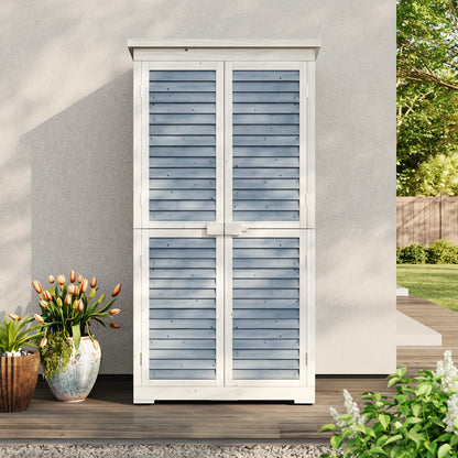 Houten Tuinkast – Tuinkast Met Schuifdeuren – Tuinberging – Buitenkast – Opbergkast – Grijs – 2-Laags Met Ruime Legplanken – Stevig Houten Materiaal