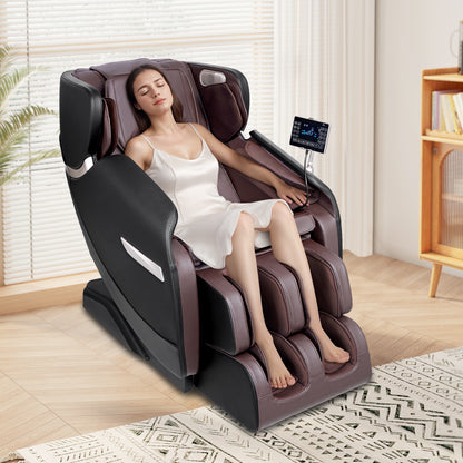 Massagestoel – Massagefauteuil – Relaxstoel – Massagestoel Elektrisch – Shiatsu Stoel – Full Body Massage – Zero Gravity 3 Standen – Semi-PU Leder Bruin