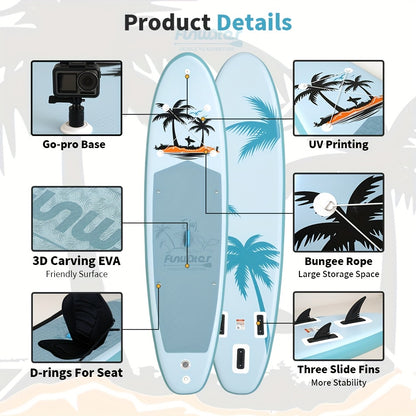 Paddleboard – Sup Board – Stand Up Paddle – Surfplank – Watersportboard – Lichtblauw Coconut Wave Design – 335x84x15 cm – Schokbestendig & Stabiel