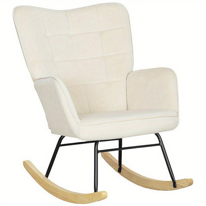 Beige Velvet Schommelstoel – Lounge Stoel – Accentstoel – Relaxstoel – Fauteuil – Met Gebogen Houten Runners – Stijlvolle Metal Frame – Comfortabel Kussen – Gemakkelijk Te Reinigen