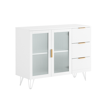 Keukenkastje – Keukenbuffet – Keukenmeubel – Opbergkast – Onderkast – 3 Laden – 2 Glazen Deuren – MDF Wit – Compact 108x85x40 cm