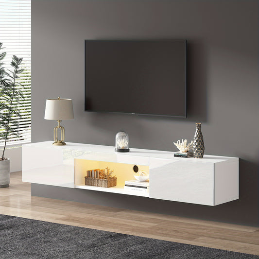 Tv-meubel – TV-kast – TV-standaard – Media-console – Entertainmentmeubel – Wit Bamboe – Wandmontage – Ruimtebesparend – 68,5 cm Hoog – 3,2 Kubieke Voet Opbergruimte