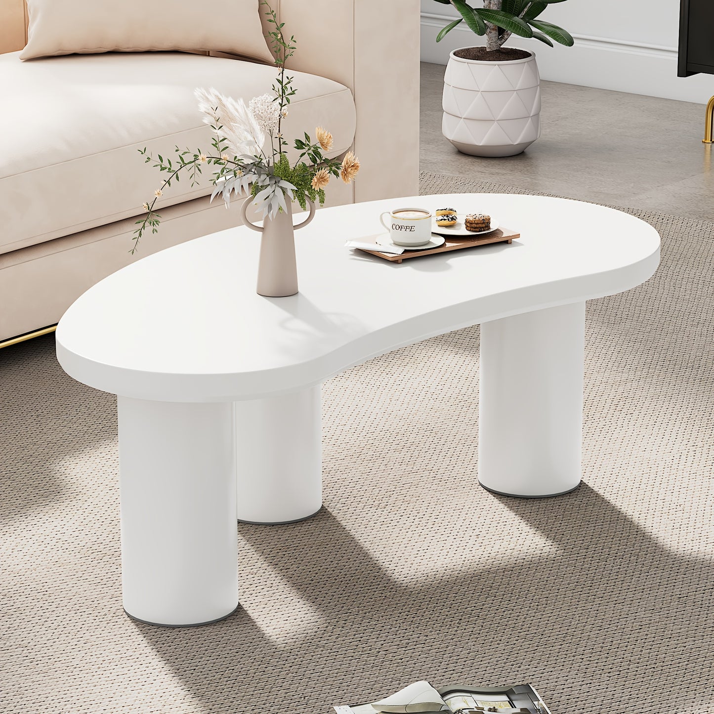 Salontafel – Woonkamertafel – Koffietafel – Bijzettafel – Tafel – Halvemaanvormig – Bamboe Wit – Ruimtebesparend – 107x57x40,5 cm – Duurzaam & Stevig