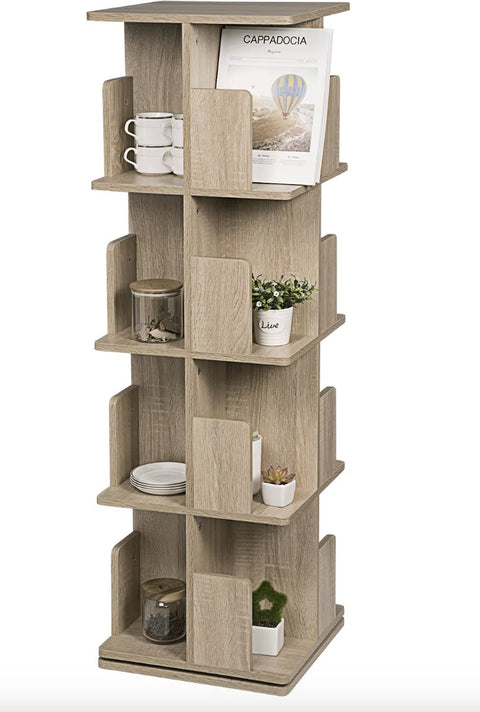 Bookcase - Revolving bookcase - 360 degree rotatable - Rotating bookcase - Book tower - Wood - Brown