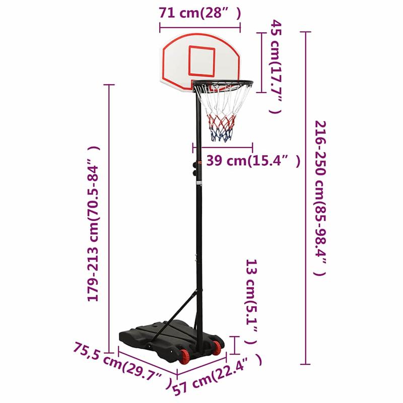 Basketbalring – Basketbalhoepel – Basketbalbord – Basketbalnet – Basketbalpaal – Verstelbaar 216-250 cm – Weerbestendig Polyethyleen & Staal