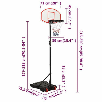Basketbalring – Basketbalhoepel – Basketbalbord – Basketbalnet – Basketbalpaal – Verstelbaar 216-250 cm – Weerbestendig Polyethyleen & Staal