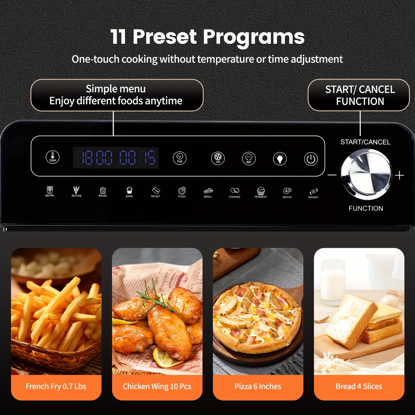 Hot Airfryer – Airfryer Oven – Mini Oven – Heteluchtfriteuse – Rotisserie Oven – 14L Capaciteit – 1800W Met 11 Programma’s En LED Display