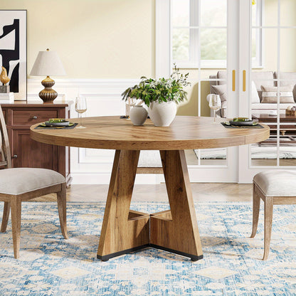 Ronde Eettafel – Houten Tafel – Keukentafel – Draaibare Tafel – Landelijke Tafel – Ruimtebesparend Design – Stevig Kruisvormig Onderstel – Diameter 120 cm – Burlywood Hout