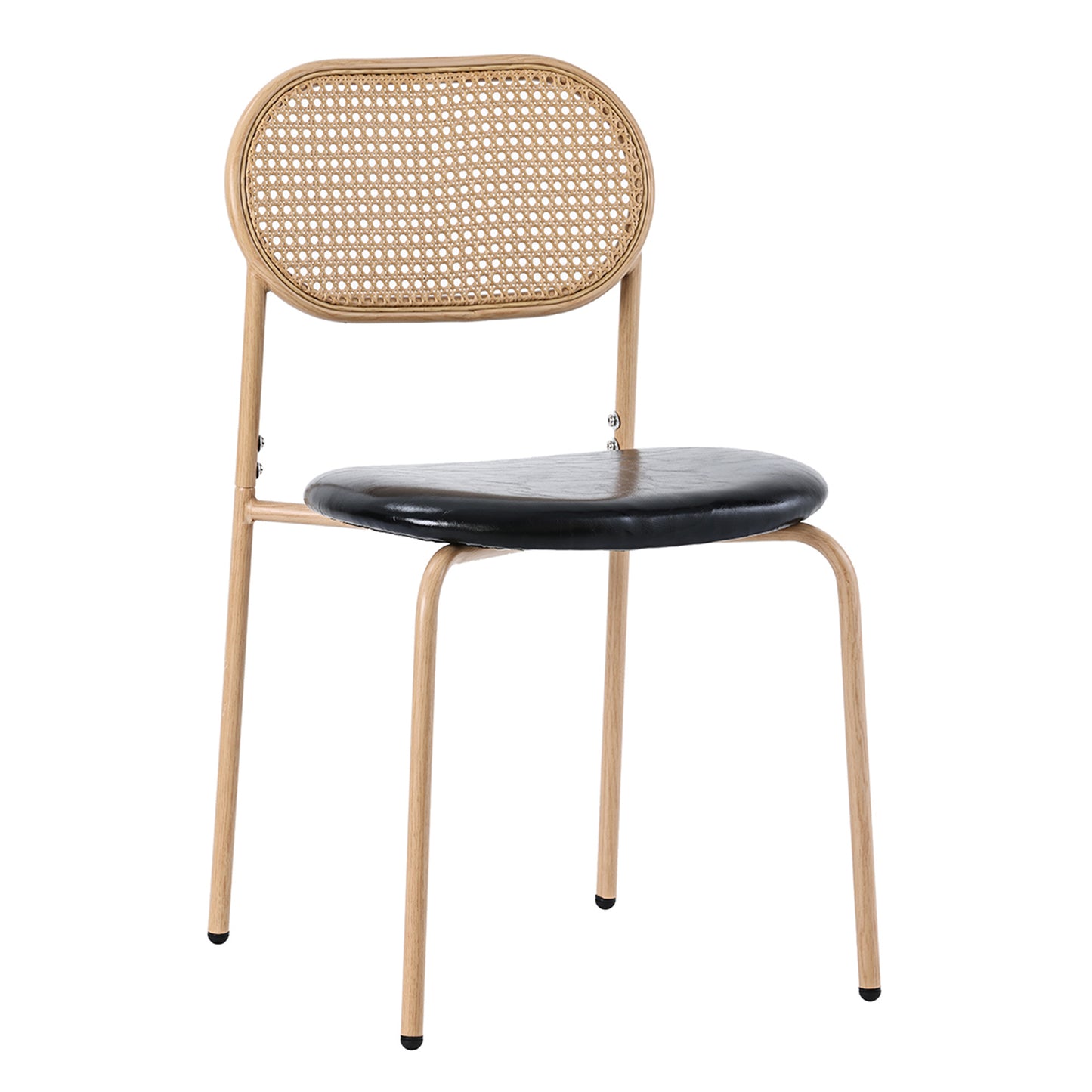 Merax 4-Piece Dining Chair Set, Modern Simple Leisure Chair with Four Metal Support Legs, Rattan Leisure Chair, Living Room and Bedroom Chair (Black+Brown)
