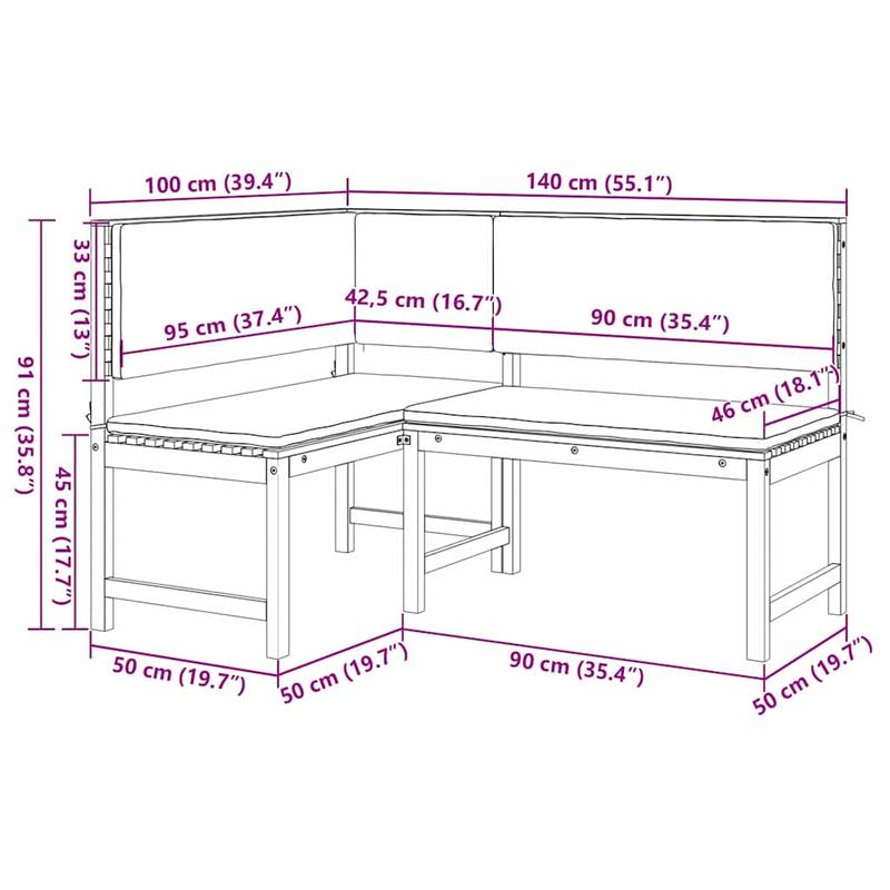 Tuinbank – Buitenbank – Parkbank – Hoekbank – Zitbank – Massief Acaciahout – Weerbestendig – Inclusief Comfortabele Kussens – 140x100x91 cm