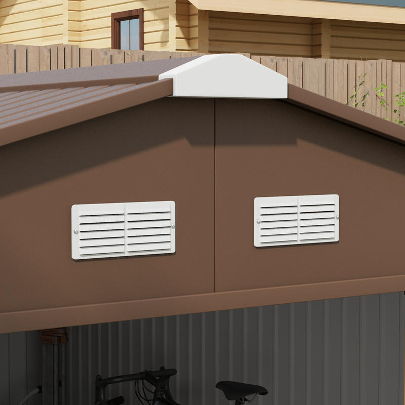 Steel Tool Shed 20m³ Garden Storage Shed Bike Shed Brown 340 x 386 x 200cm, Temporary and Removable, Backyard Organization, Outdoor Storage, Compact Design, Durable Shelter, Rustproof Housing, Metal Shed, Storage Solution, O