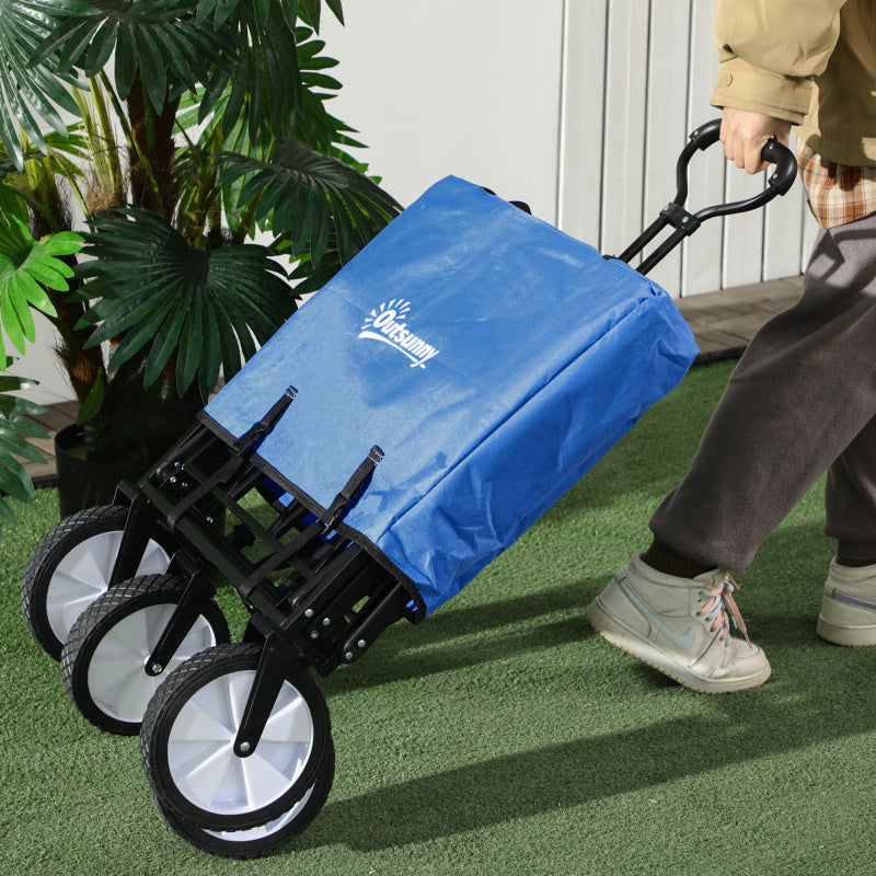 Vouwbare Transportkar – Bolderkar – Transportwagen – Trolley – Karretje – Donkerblauw – Stalen Frame – 360° Draaibare Voorwielen Met Rem