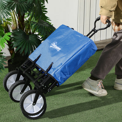 Vouwbare Transportkar – Bolderkar – Transportwagen – Trolley – Karretje – Donkerblauw – Stalen Frame – 360° Draaibare Voorwielen Met Rem