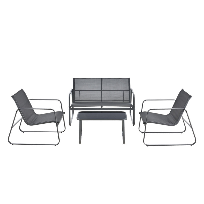 Tuinset – Tuinmeubelen – Bistroset – Loungeset – 2-Zits Bank – Gepoedercoat Stalen Frame – Temperatuurbestendig Glazen Tafelblad