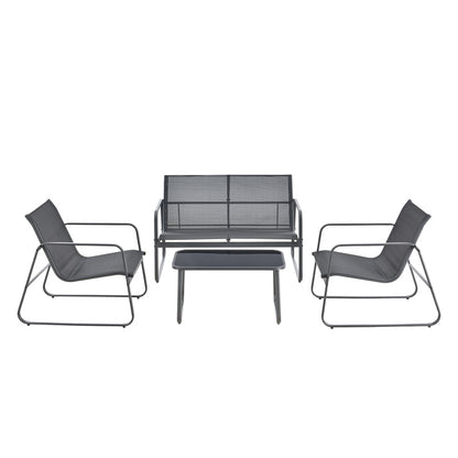 Tuinset – Tuinmeubelen – Bistroset – Loungeset – 2-Zits Bank – Gepoedercoat Stalen Frame – Temperatuurbestendig Glazen Tafelblad
