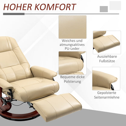 Relaxfauteuil – Relaxstoel – Luie Stoel – Verstelbare Zetel – Lounge Fauteuil – Crème – Verstelbare Rugleuning – Hoogwaardig Kunstleer