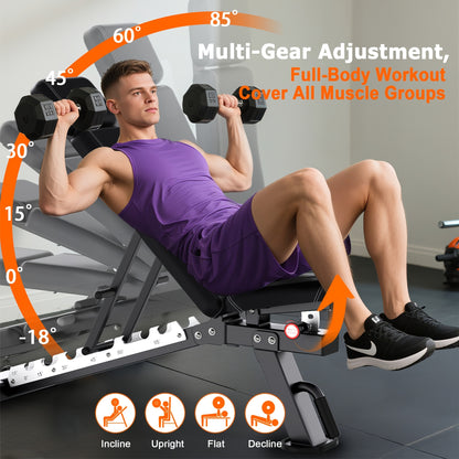 1 VOWVIT Folding Weight Bench | Adjustable Multifunctional Training Bench, Stainless Steel, Perfect for Universal Use, Ideal for Full Body Training