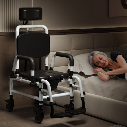 Toiletstoel – Postoel – Commode Stoel – Nachtstoel – WC Stoel – Mobiel Met Wielen – Kantelbare Rugleuning En Afneembare Toiletemmer