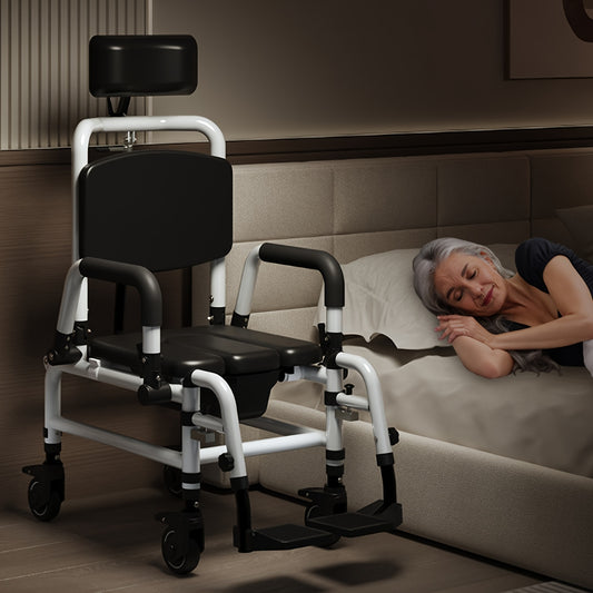 Toiletstoel – Postoel – Commode Stoel – Nachtstoel – WC Stoel – Mobiel Met Wielen – Kantelbare Rugleuning En Afneembare Toiletemmer