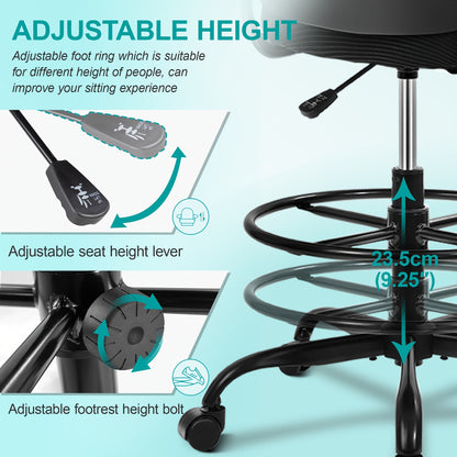 KERDOM Ergonomic High-Back Swivel Drafting Chair - Breathable Mesh Office Chair with Lumbar Support, Adjustable Footrest Ring & Flip-Up Armrests, 360° Swivel Metal Base for Home Office, Art Studio, Standing Desk, Ergonomic O