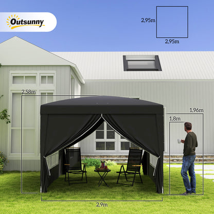 Outsunny Canopy Tent Pop-Up Folding 3 X 3M 4 Removable Walls + Black Carry Bag