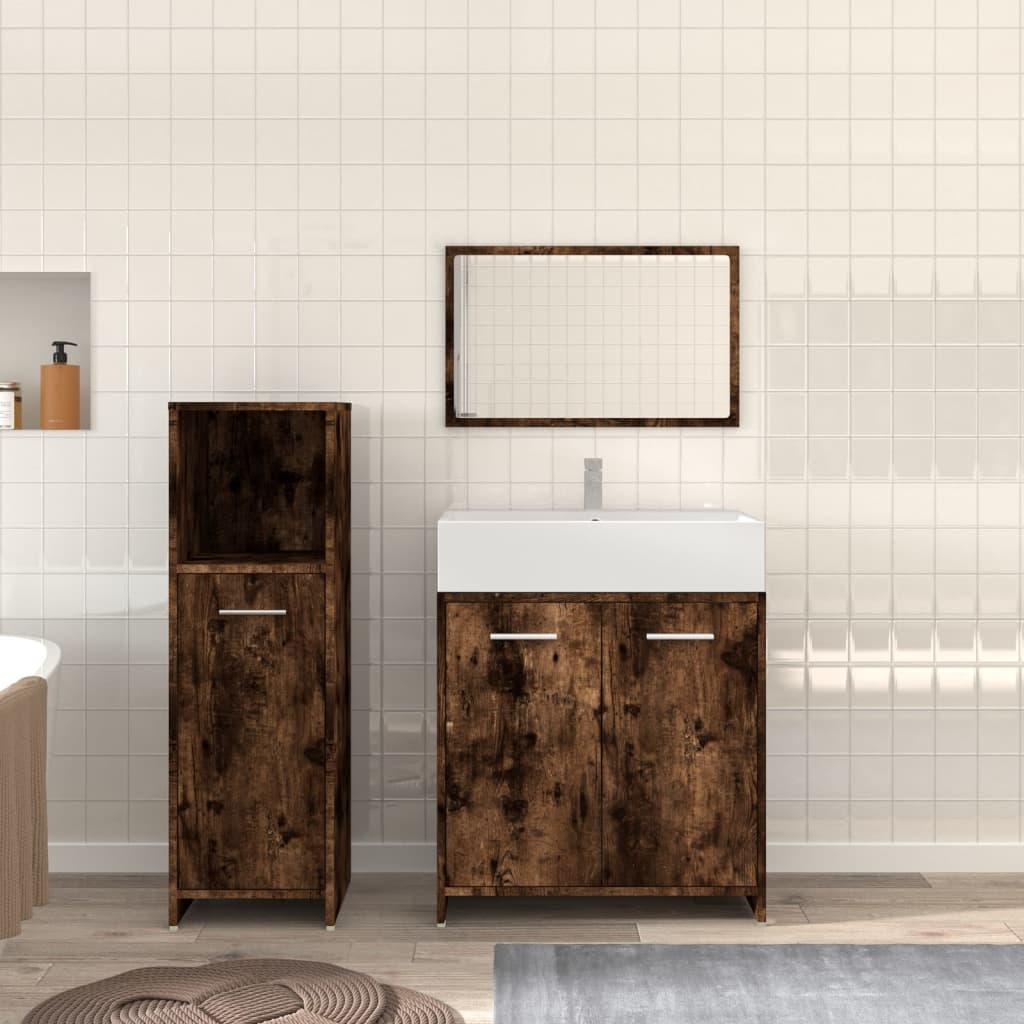 Badkamermeubel Set – Badkamerkast – Wastafelmeubel – Opbergkast Badkamer – Badkamermeubelen – Smokey Eiken Hout – Compact En Vochtbestendig
