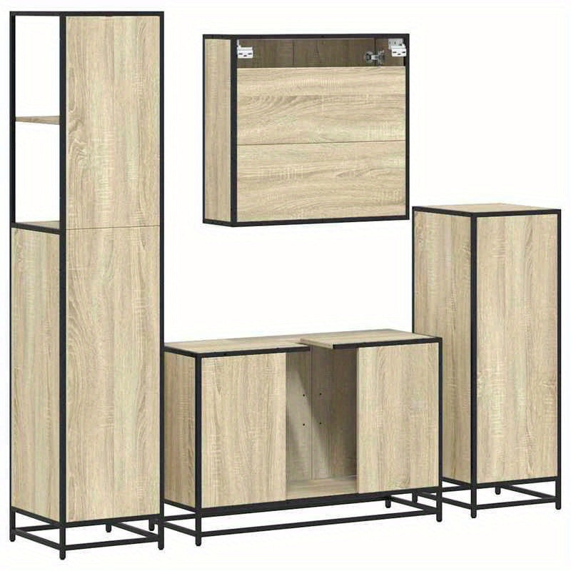 Badkamermeubel – Badmeubelset – Wastafelmeubel – Onderkast – Kolomkast – 4-delige Set – Sonoma Eiken Hout – Duurzaam & Eenvoudig te Monteren