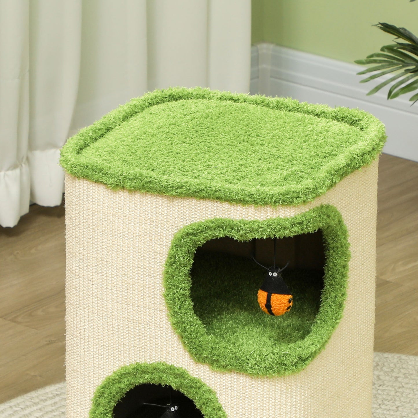 Krabpaal – Krabmeubel – Kattenboom – Kattenkrabpaal – Kattenhol – 52 cm – Fluwelen Kattenhol – Duurzaam Kraboppervlak – Speeltje – Groen/Crème