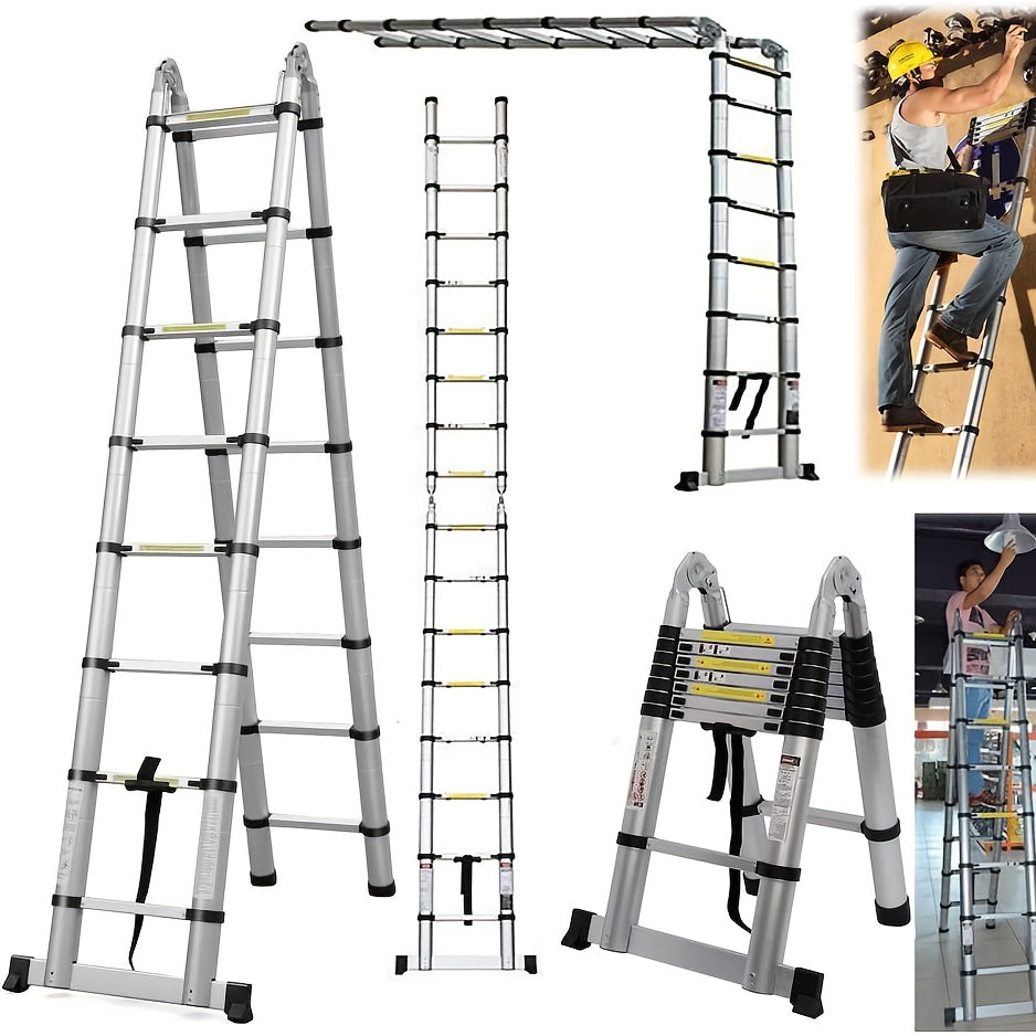 Telescopische Vouwladder – Uitschuifbare Ladder – Opvouwbare Trap – A-Frame Ladder – Steigerladder – 5 Meter Bereik – Robuuste Metalen Constructie