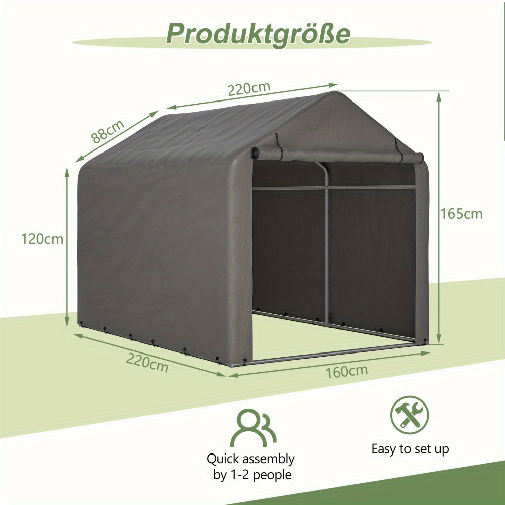 Fietsenstalling – Fietsgarage – Fietsberging – Tuinschuur – Opberghok – 160x220x165 cm – Stalen Frame – Oprolbare Rolluikdeur – Grijs