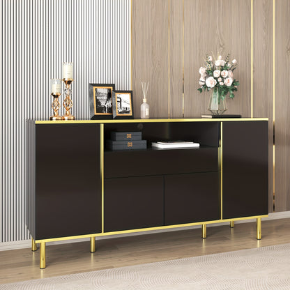 Sideboard, sideboard with four doors, one drawer and a large compartment, space-saving, bedroom chest of drawers, high-gloss sideboard, two colours to choose from, dimensions L150/W40/H80