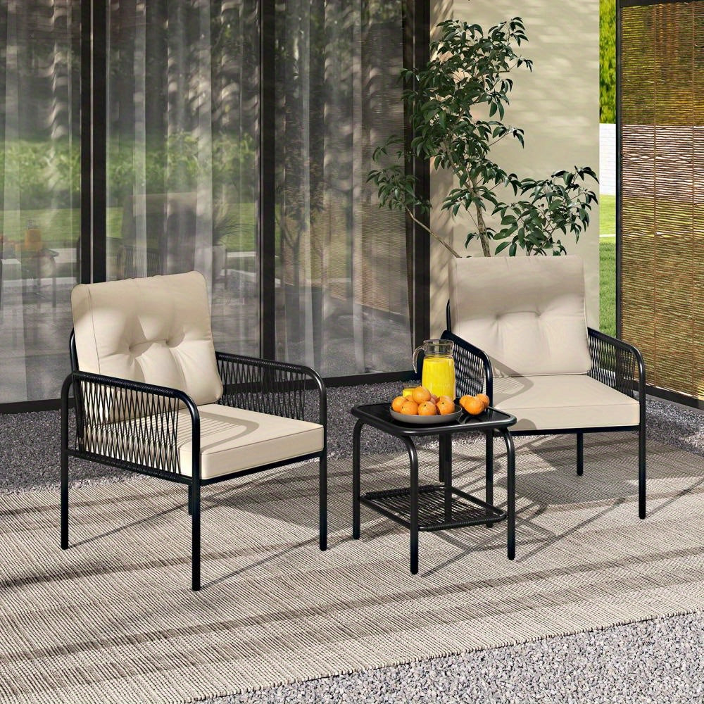 Bistroset – Balkonset – Tuinmeubel – Tuintafel Set – Buitenmeubels – PE Rattan – Tempered Glas Tafel – Comfortabele Kussens