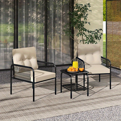 Bistroset – Balkonset – Tuinmeubel – Tuintafel Set – Buitenmeubels – PE Rattan – Tempered Glas Tafel – Comfortabele Kussens