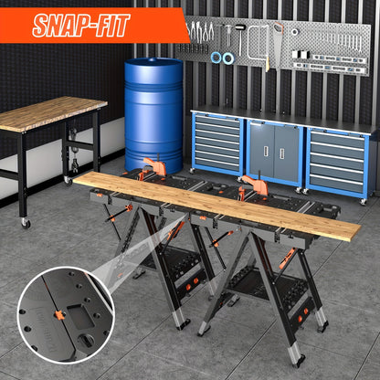 2-in-1 Folding Workbench, Waterproof Portable Folding Work Table, 78.74cm W X 63.5cm D X 81.28cm H Workbench, Height-Adjustable Work Table With 4 Woodworking Clamps, 4 Connecting Blocks, 2 Limit Blocks