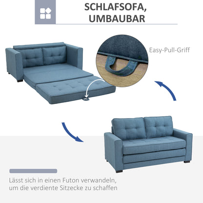 Slaapbank – Bedbank – Logeerbed – Uitklapbank – Sofa – Linnen Look – Massief Rubberhout – 147,5x75x85 cm – 2-Zits – Grijs
