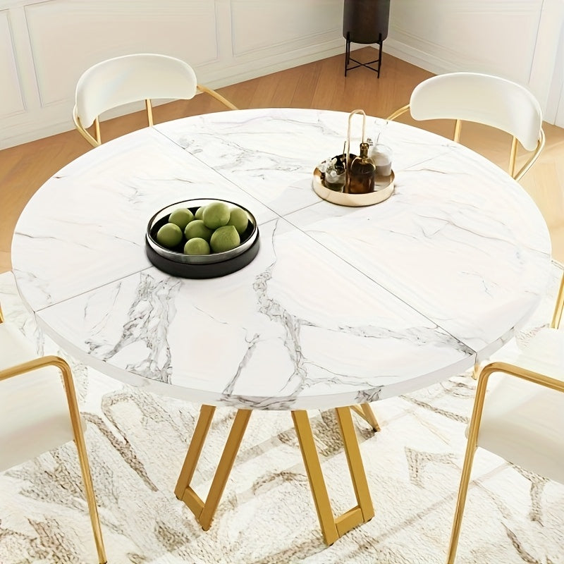 Ronde Eettafel – Rond Tafel – Eettafel Rond – Ronde Tafel – Moderne Eettafel – Wit Marmerlook Blad – Stevige Gouden A-Frame Poten