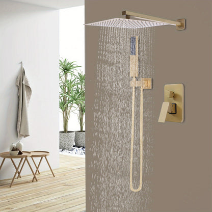 Inbouw Doucheset – Regendouche – Handdouche – Thermostaatkraan – Douchestel – 30cm Goudkleurig – Geborsteld Messing – Duale Stralen – Drukbalancerende Cartridge