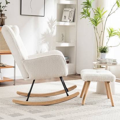 Relaxstoel – Fauteuil – Loungestoel – Schommelstoel – Draaifauteuil – Witte Relaxstoel Met Voetensteun – Breed Zitvlak 65 cm – Stevige Schommelmechaniek Met Hoofdsteun