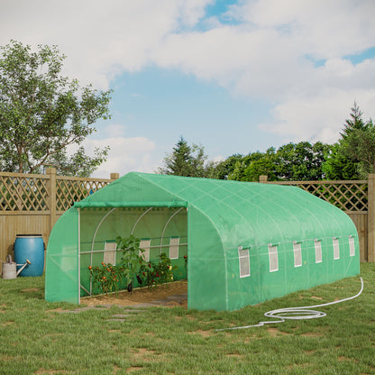 Outsunny Garden Greenhouse Tunnel 24 Large Size 8 x 3 x 2 m with PE Tarpaulin, 24mm Galvanized Steel Frame, Roll-up Door and 12 Green Windows