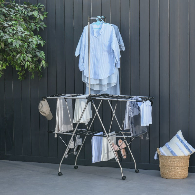 Wasrek – Droogrek – Droogtoren – Wastoren – Wasdroger – Inklapbaar – Telescopisch – Groot Formaat 138,5x63x208 cm – Stevig Metaal – Binnen en Buiten Gebruik