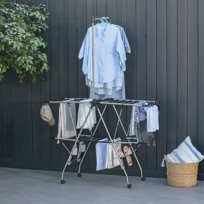 Wasrek – Droogrek – Droogtoren – Wastoren – Wasdroger – Inklapbaar – Telescopisch – Groot Formaat 138,5x63x208 cm – Stevig Metaal – Binnen en Buiten Gebruik