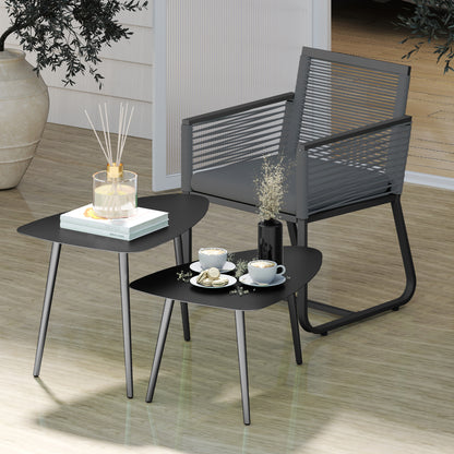 Bijzettafel – Bijzettafels – Salontafel – Banktafel – Nachtkastje – Weerbestendig Stalen Frame – Modern Driehoekig Design Zwart