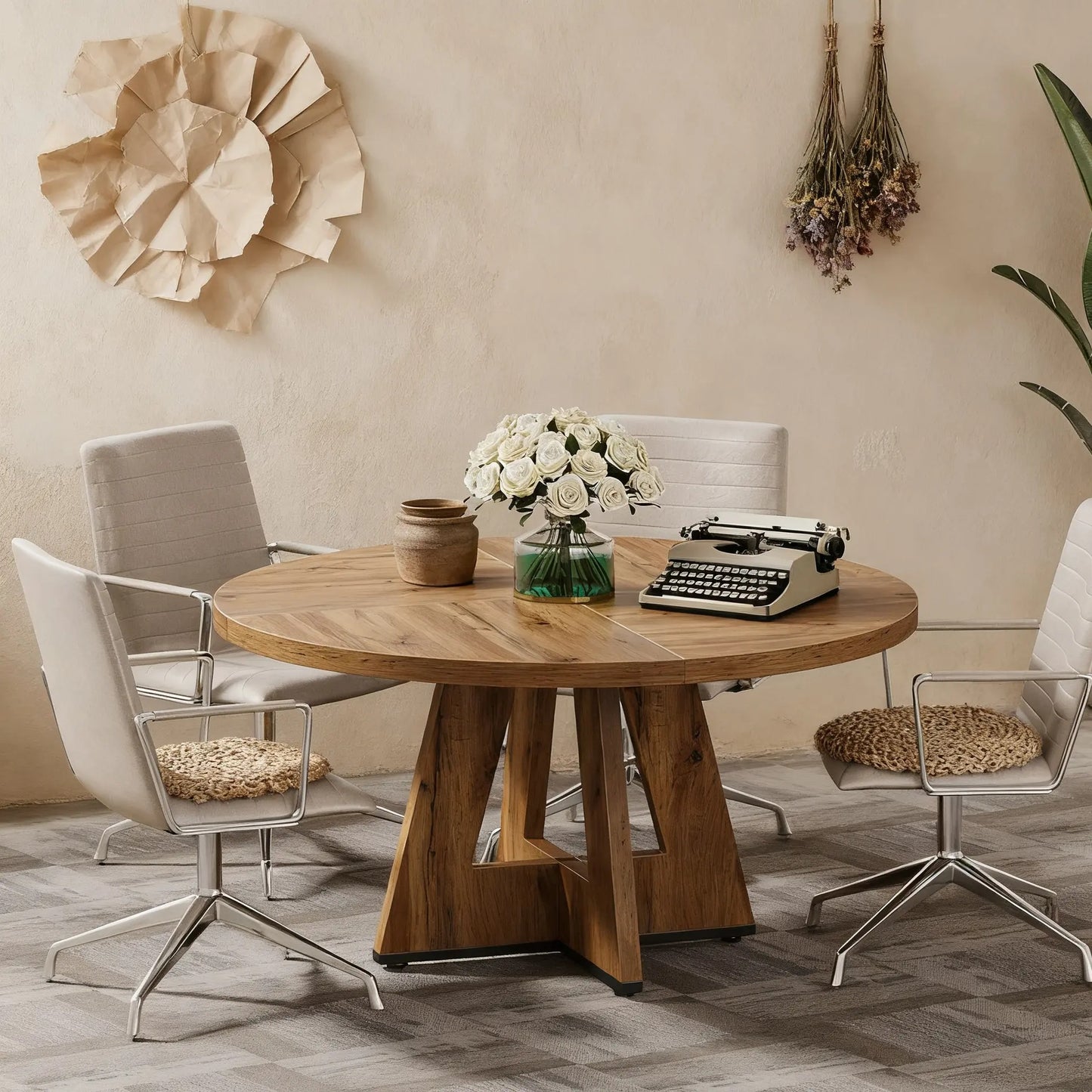 Rondetafel – Ronde Eettafel – Kleine Tafel – Keukentafel – Houten Tafel – MDF Blad – 120 cm Diameter – Ruimtebesparend Design – Stevig Onderstel