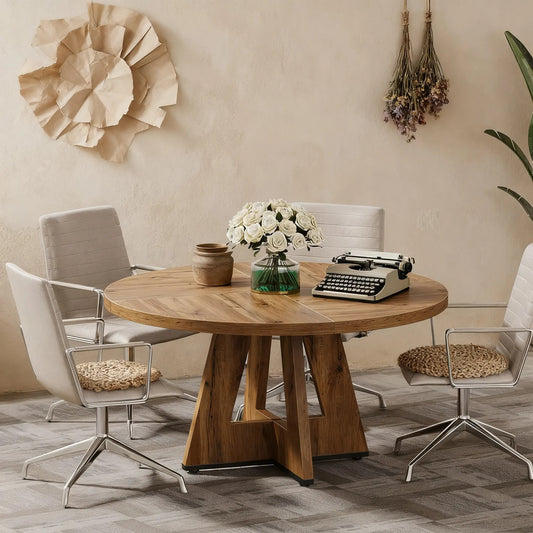 Ronde Eettafel – Eettafel Rond – Keukentafel – Tafel Voor 4 Personen – Landelijke Tafel – Ø 120 cm – Houten Constructie – Volledig Gemonteerd