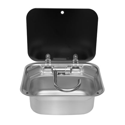 Campinggootsteen – Campingspoelbak – Outdoor Gootsteen – Wastafel – Spoelbak Set – Ruimtebesparend Ontwerp – Groot RVS Bassin met Inklapbare Glasplaat