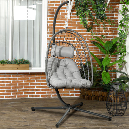 Hangstoel – Tuinstoel – Schommelstoel – Hangmatstoel – Relaxstoel – Grijs – Weerbestendig Metalen Frame – Dikke Zachte Kussens