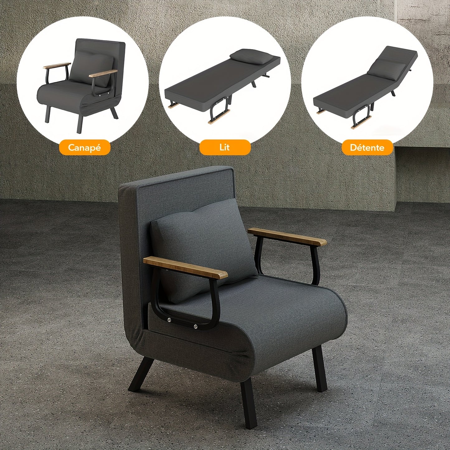 Slaapbank – Sofa Bed – Bedbank – Uitklapbare Bank – Logeerbank – Grote Maat – Houten Armleuningen – Lichtgewicht En Makkelijk Verplaatsbaar – Beige