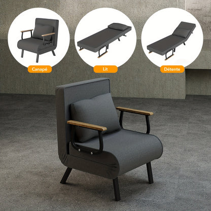 Sofa Bed – Slaapbank – Bedbank – Slaapbankje – Bedbankje – Grote Maat – Snelle Opvouwstijl – Massief Houten Armleuningen – Lichtgewicht Khaki